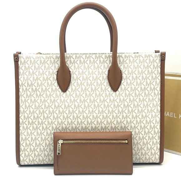 Michael Kors Mirella Medium EW Tote Bag & Trifold Wallet Vanilla/Brown (NWT) - Picture 4 of 11